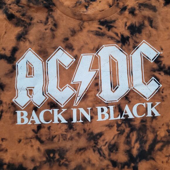 1/1 Custom AC/DC Bleach Dye T-Shirt Womens M/L Cropped Boxy Raw Hem Grunge - Picture 2 of 4